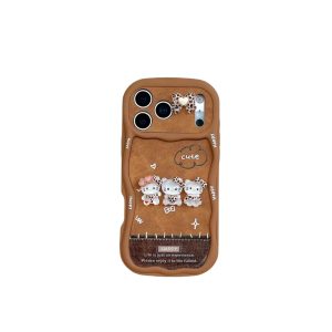 Brown Faux Leather Leopard Print Hello Kitty Shockproof iPhone Case