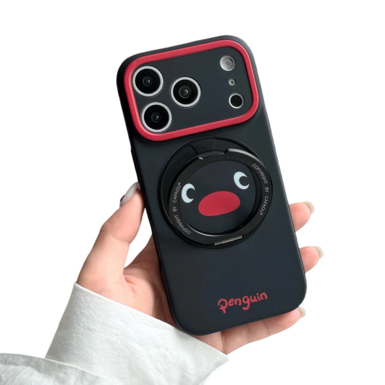 Original Black Penguin Magnetic Bracket Phone Case, Compatible with iPhone 15/16/17 - Image 2
