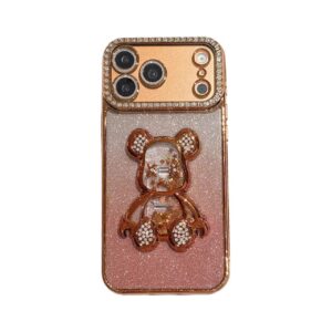 Bling Glitter Quicksand Bear Stand Case with Built-in Lens Protector | iPhone 17 Pro Max