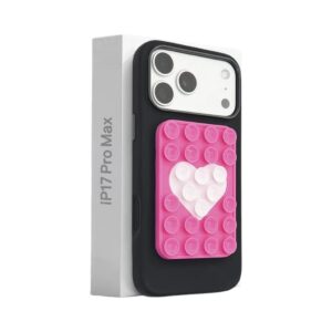 MagSafe Strong Magnetic Suction Phone Case For iPhone 17 Pro Max INS Trendy Solid Color Love Pattern Silicone Suction Cup Lazy Bracket
