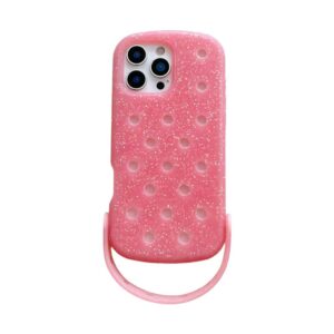Soft Silicone Cute Hole Design Shockproof Glitter Phone Case with Wrist Strap for iPhone