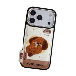 Cute Niche Couple Phone Case, Cartoon Plush Embroidered Puppy Cover for iPhone
