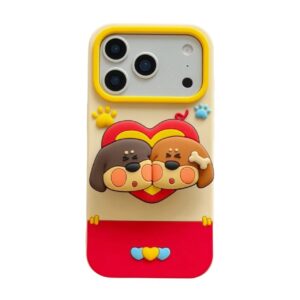 Creative Stereo Heart Dachshund Anti-Shock Silicone Phone Case Fashion Lovely Protective Cover for Apple iPhone