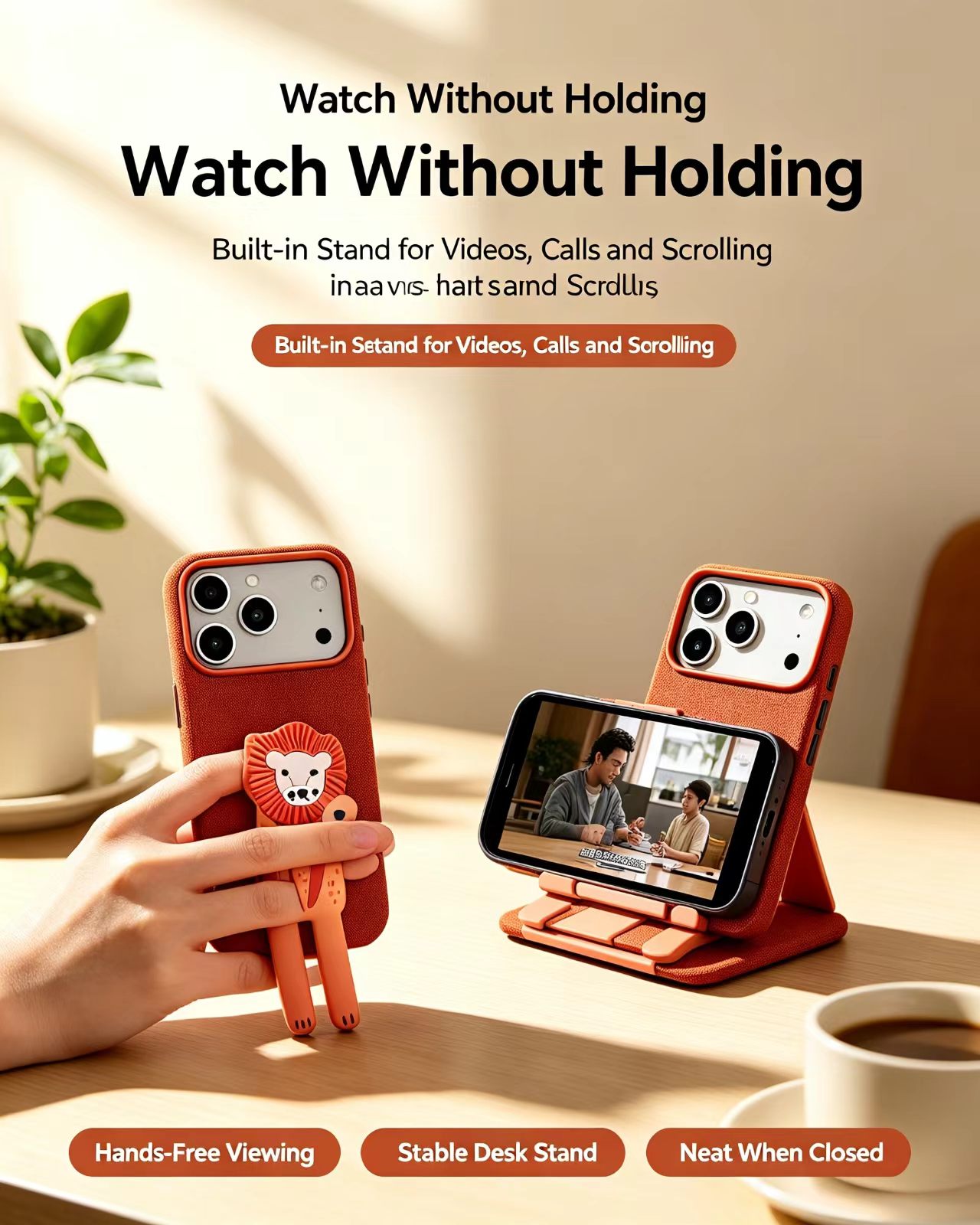 Cute Creative Cartoon Animal Tech‑Fabric Stand Phone Case for iPhone - Image 2