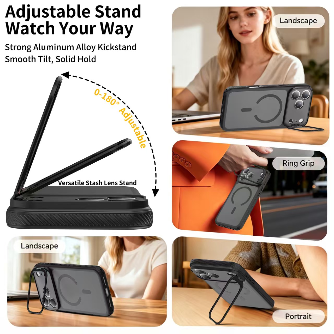 Skin‑Friendly Magnetic Lens Stand Anti‑Drop Phone Case for iPhone - Image 6