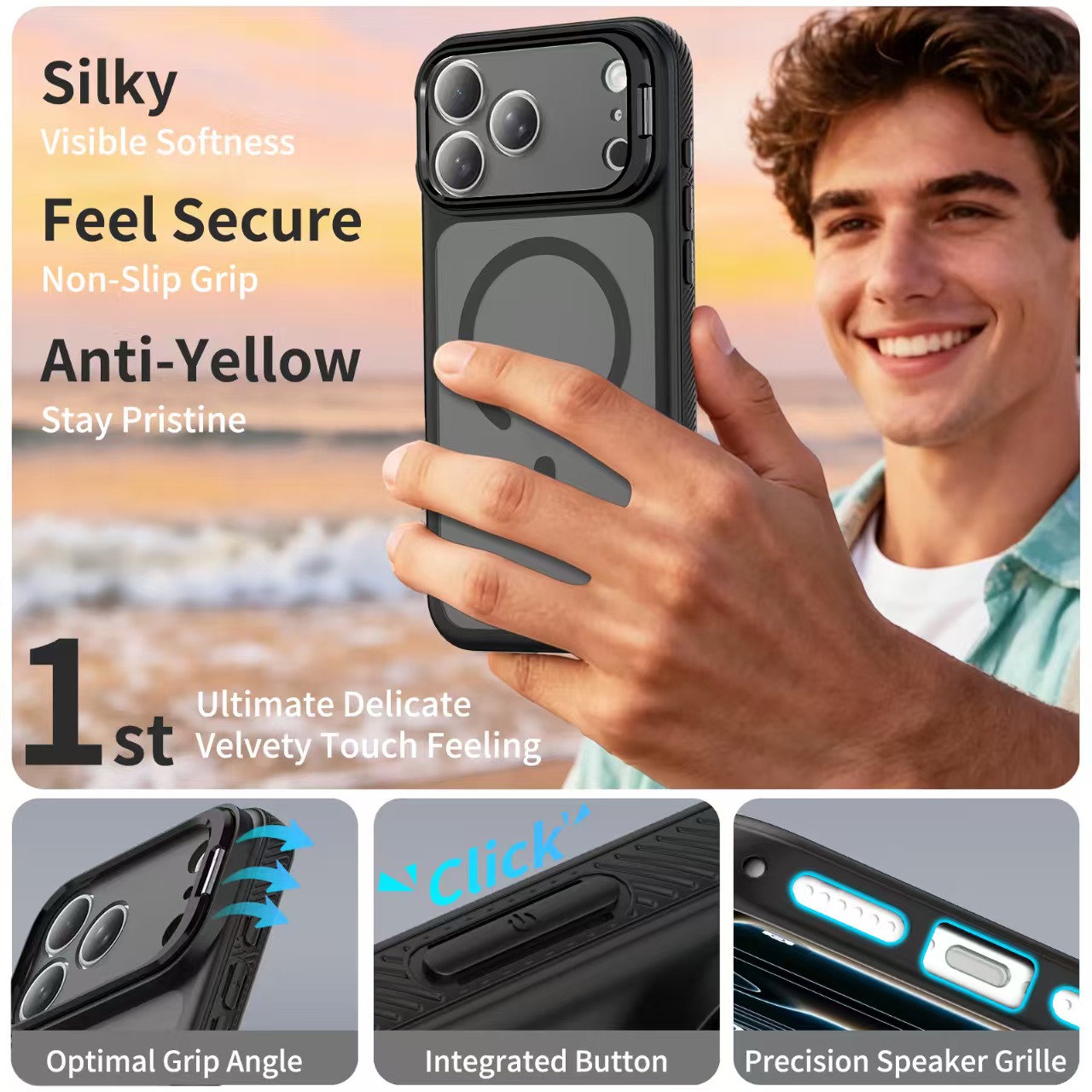 Skin‑Friendly Magnetic Lens Stand Anti‑Drop Phone Case for iPhone - Image 8
